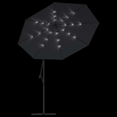 vidaXL Cantilever Garden Parasol with LED Lights and Steel Pole 300 cm Black 6
