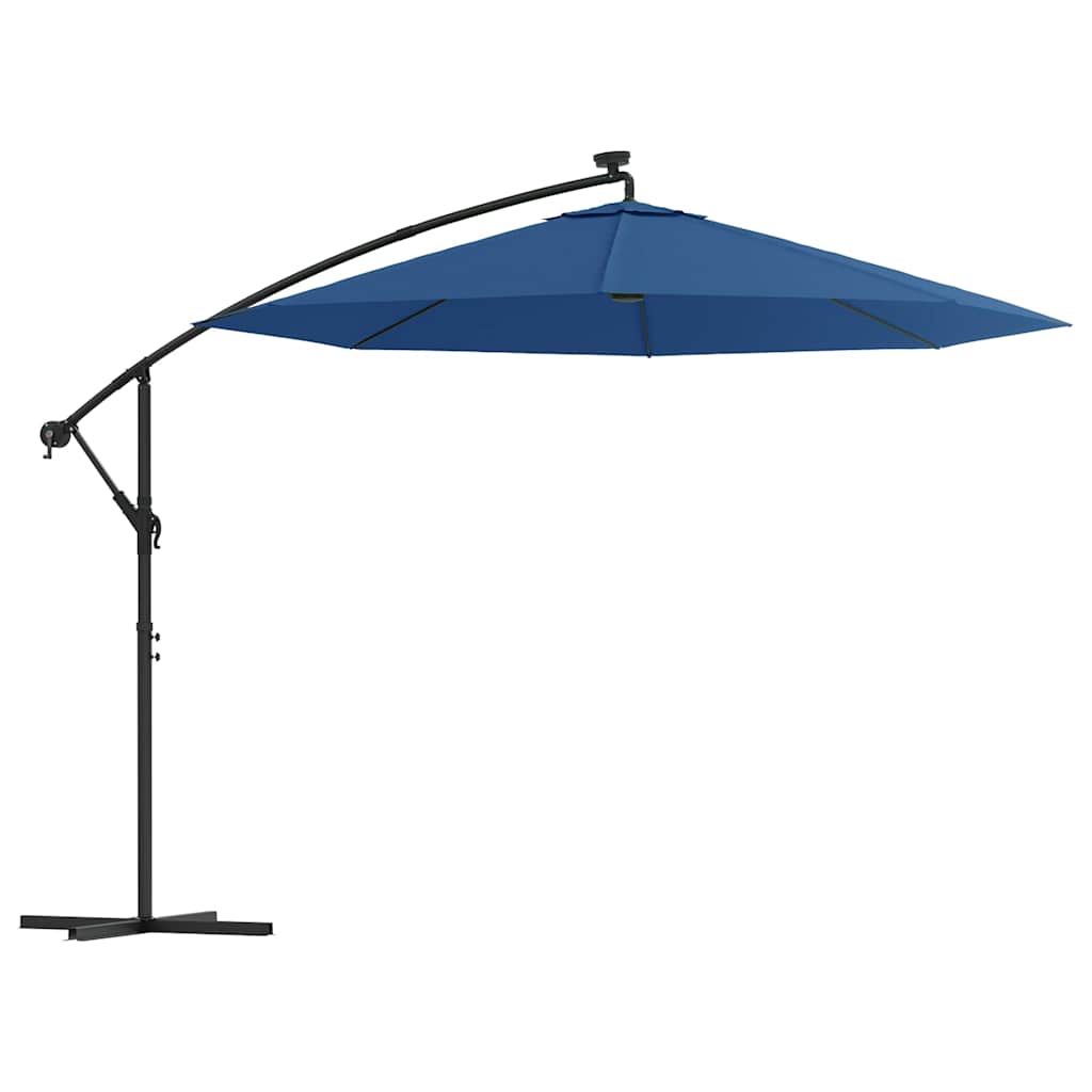 vidaXL Cantilever Garden Parasol with LED Lights and Steel Pole 300 cm Azure 2