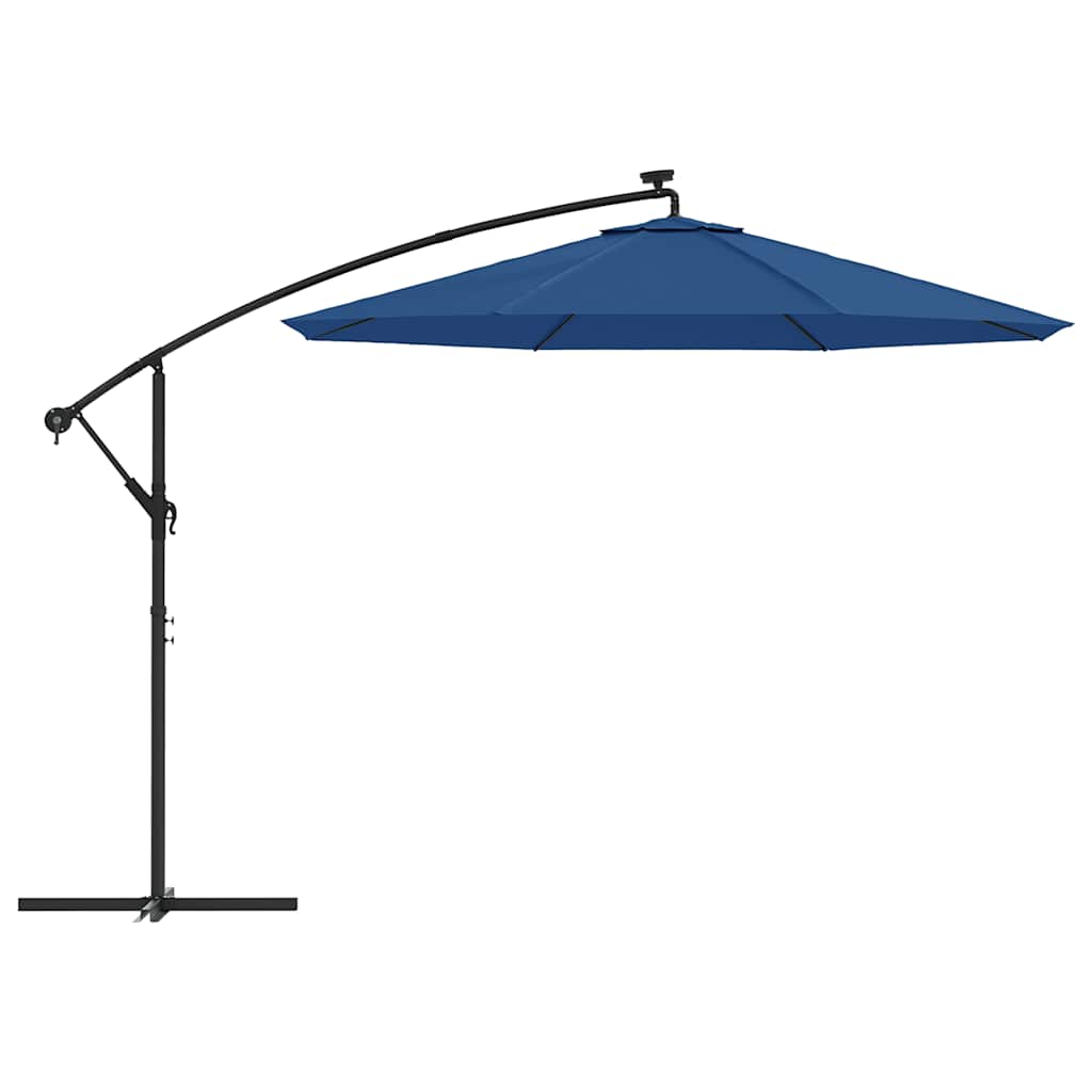 vidaXL Cantilever Garden Parasol with LED Lights and Steel Pole 300 cm Azure 4