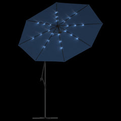 vidaXL Cantilever Garden Parasol with LED Lights and Steel Pole 300 cm Azure 6