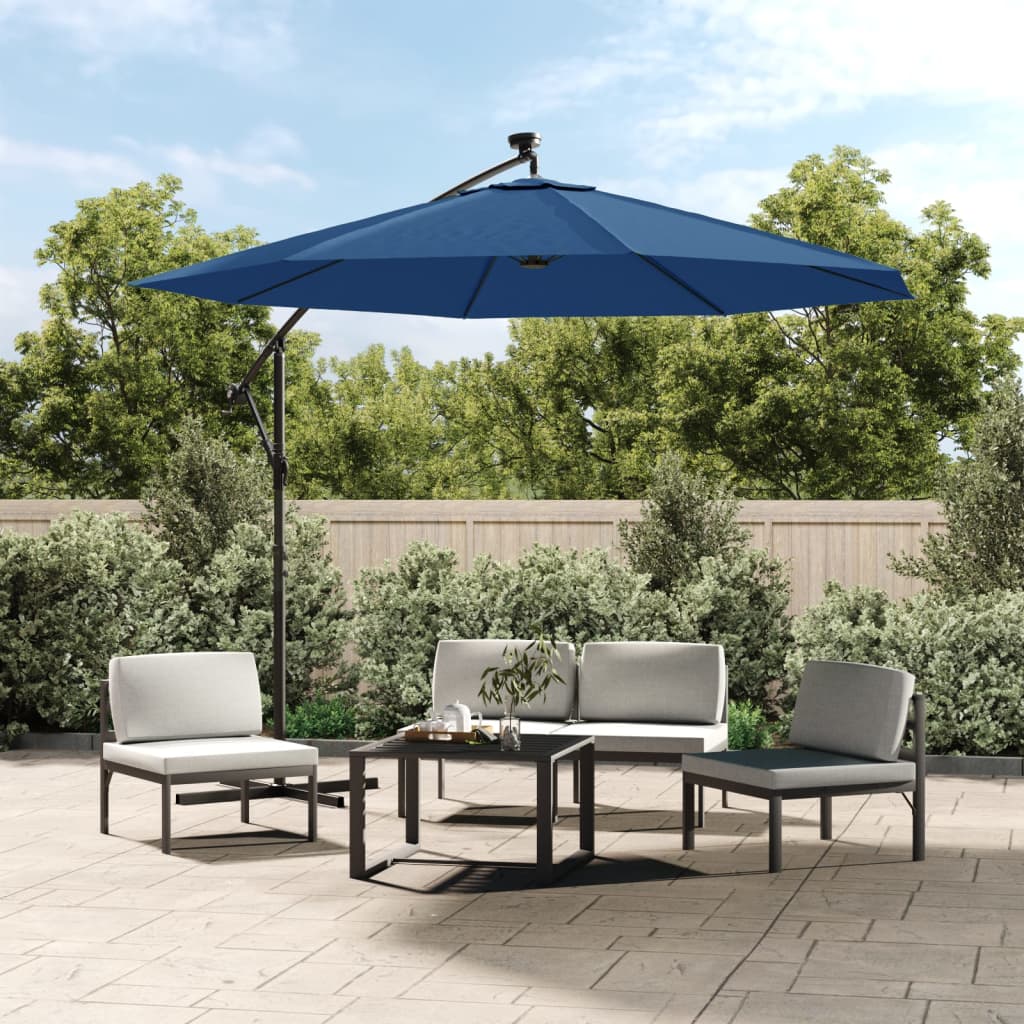 vidaXL Cantilever Garden Parasol with LED Lights and Steel Pole 300 cm Azure 1