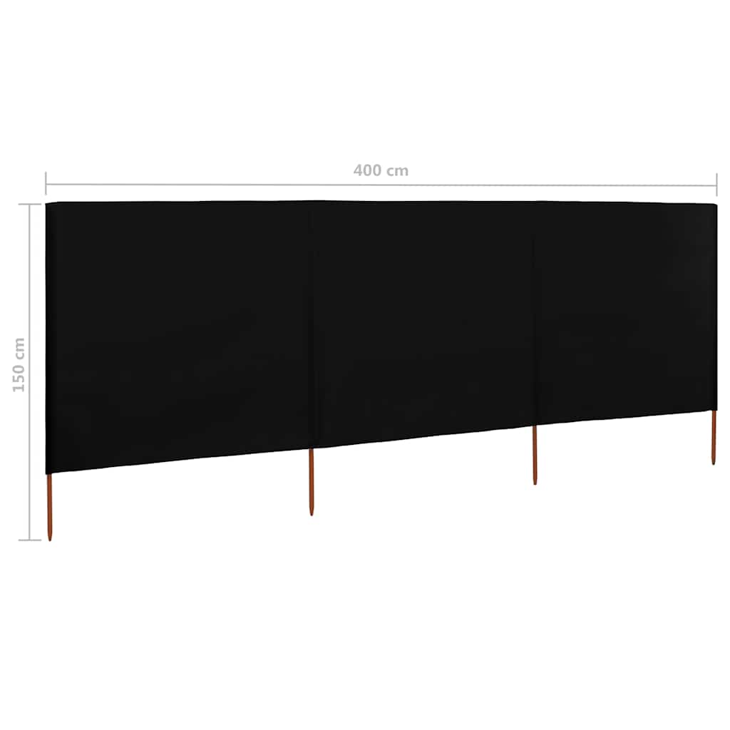 vidaXL 3-panel Wind Screen Fabric 400x120 cm Black 6