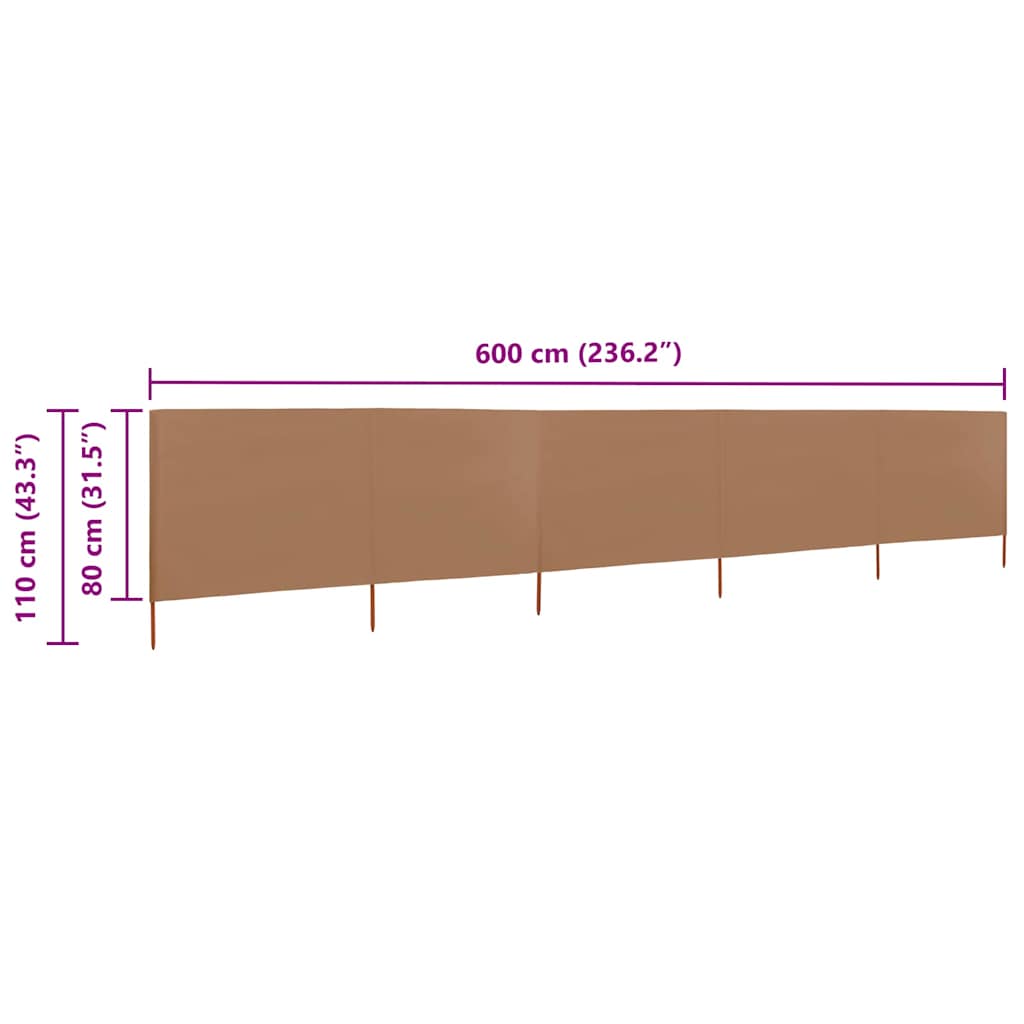 vidaXL Wind Screen | Taupe | Non-woven fabric, wood | 600 x 80 cm | Collapsible 6