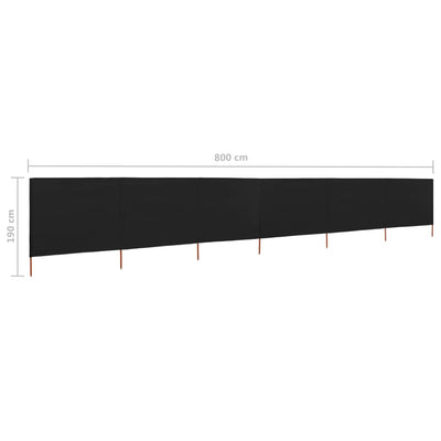 6-panel Wind Screen Fabric 800x160 cm Black