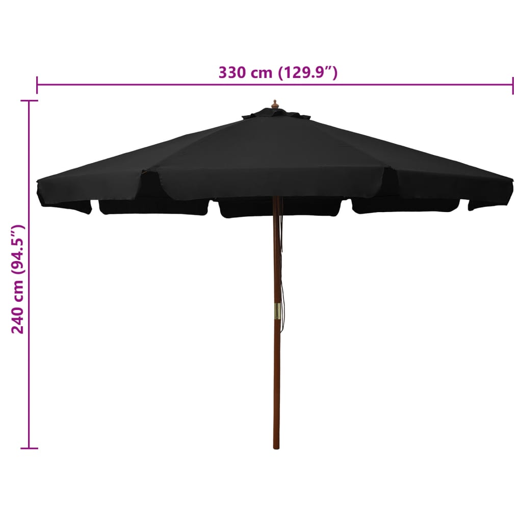 vidaXL Garden Parasol with Wooden Pole 330 cm Black 5