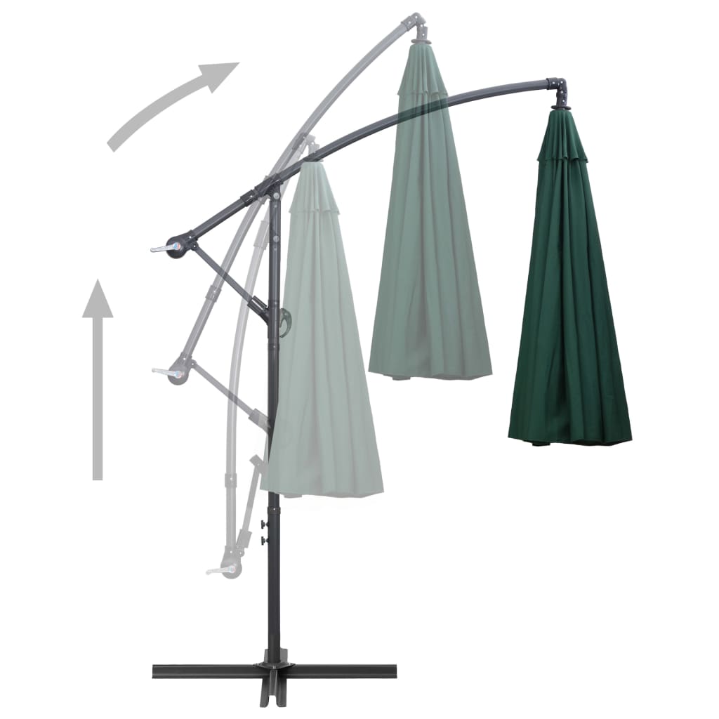 vidaXL Hanging Garden Parasol Green 3 m Aluminium Pole 4
