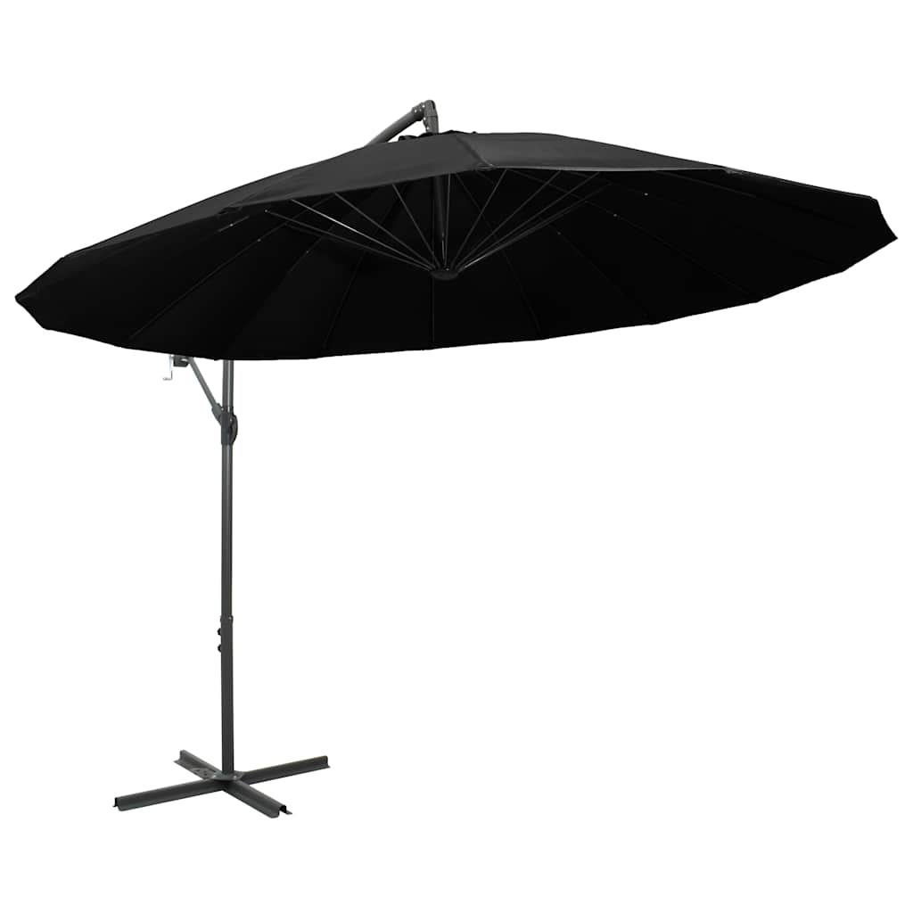 vidaXL Hanging Garden Parasol Black 3 m Aluminium Pole 2