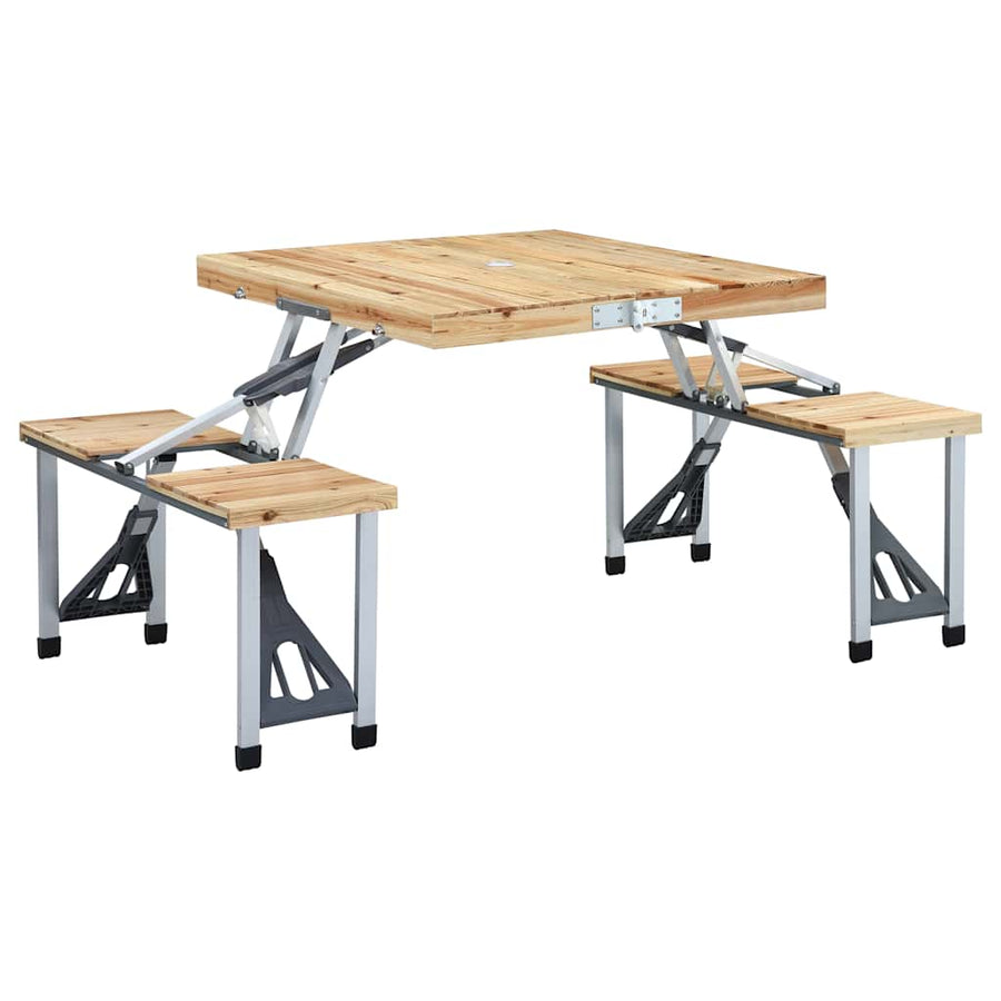 Folding Camping Table with 4 Seats Steel Aluminium Brown