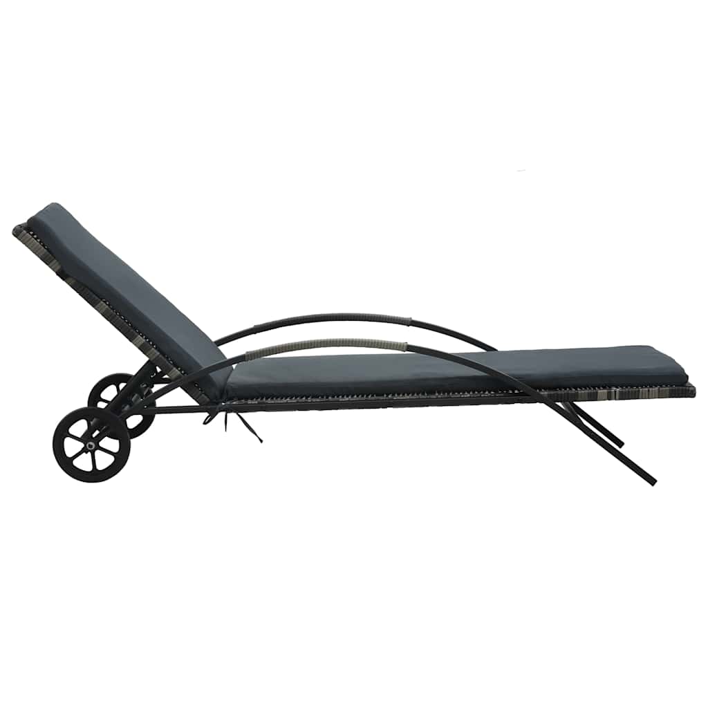 vidaXL Sun Lounger with Cushion & Wheels Poly Rattan Anthracite 4