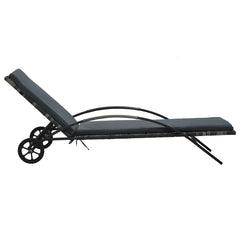 vidaXL Sun Lounger with Cushion & Wheels Poly Rattan Anthracite 4