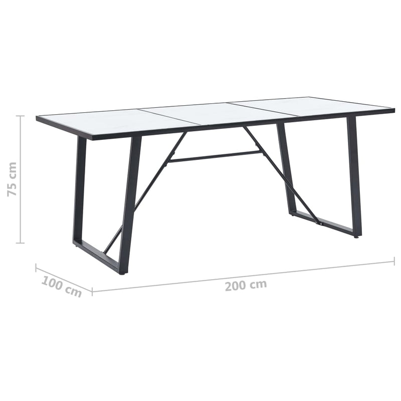 Dining Table White 200x100x75 cm Tempered Glass