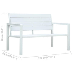 vidaXL Garden Bench 120 cm HDPE White Wood Look 6
