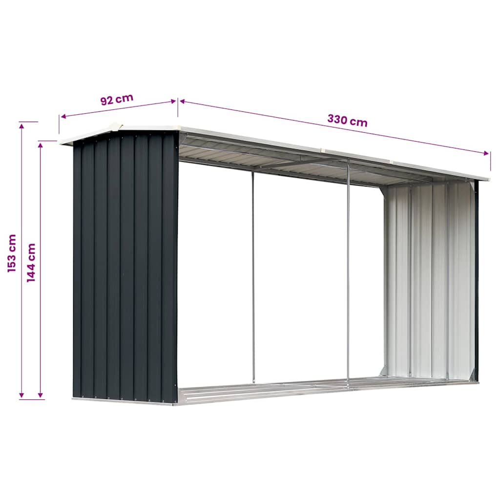 Garden Log Storage Shed Galvanised Steel 330x92x153 cm Anthracite