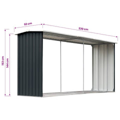 Garden Log Storage Shed Galvanised Steel 330x92x153 cm Anthracite