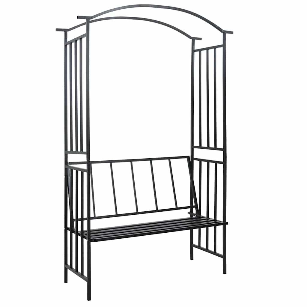 vidaXL Garden Arch with Bench Black 128x50x207 cm Iron 1