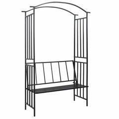 vidaXL Garden Arch with Bench Black 128x50x207 cm Iron 1