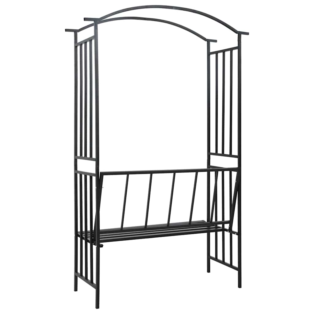 vidaXL Garden Arch with Bench Black 128x50x207 cm Iron 3