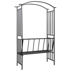 vidaXL Garden Arch with Bench Black 128x50x207 cm Iron 3