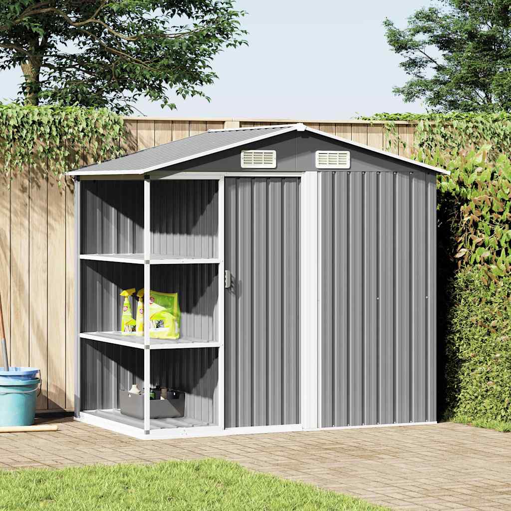 Garden Shed with Rack 205x130x183 cm Iron Grey