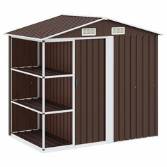 Garden Shed with Rack 205x130x183 cm Iron Brown