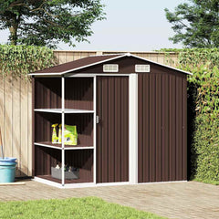 Garden Shed with Rack 205x130x183 cm Iron Brown