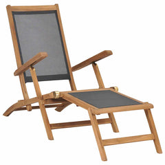 47410 vidaXL Deck Chair with Footrest Solid Teak Wood Black 1