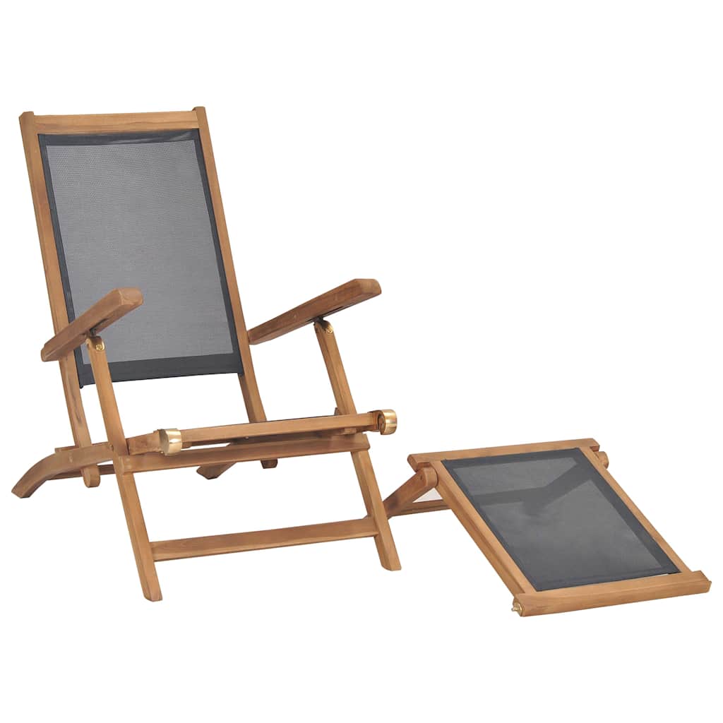 47410 vidaXL Deck Chair with Footrest Solid Teak Wood Black 3