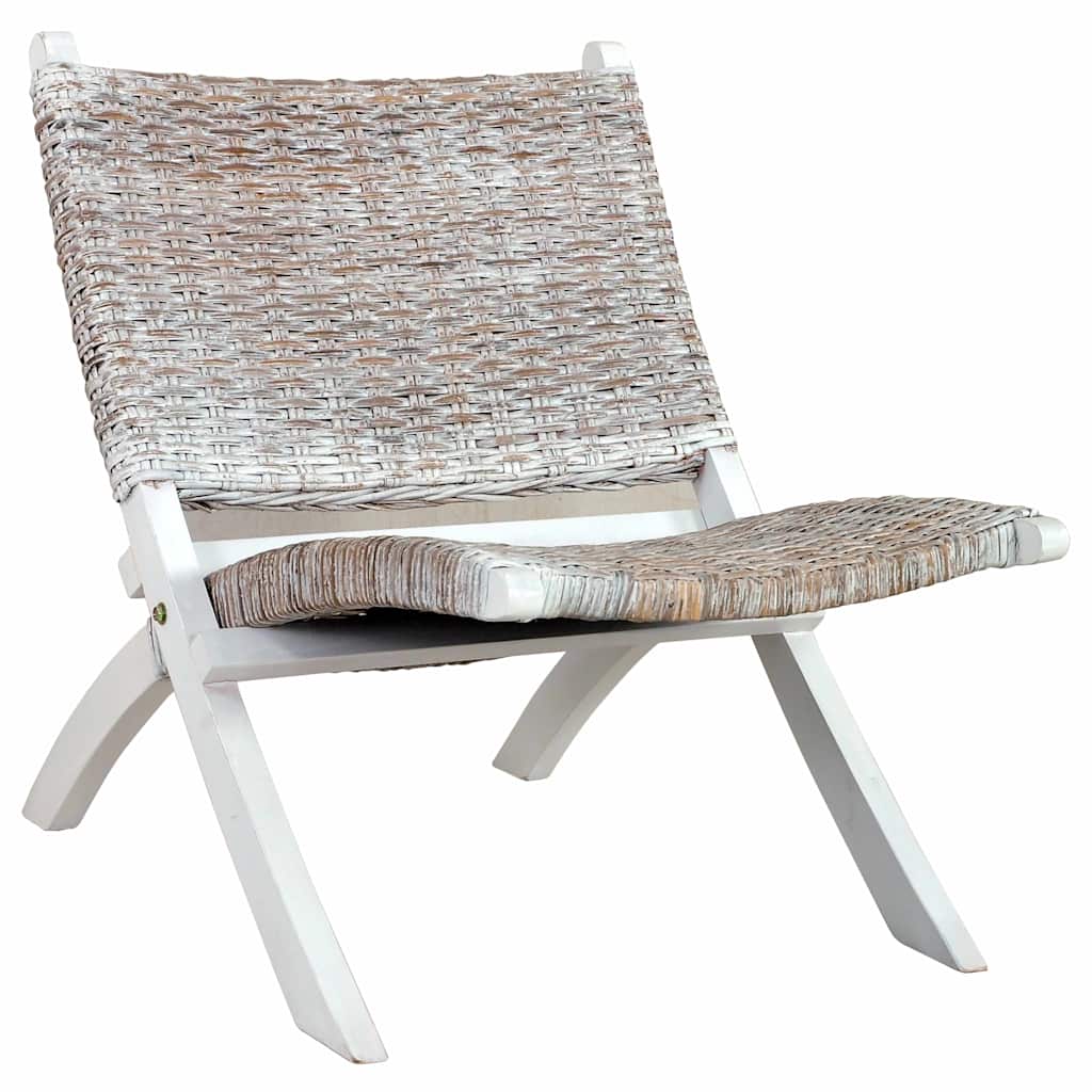 Relaxing Chair Natural Kubu Rattan&Solid Mahogany Wood White