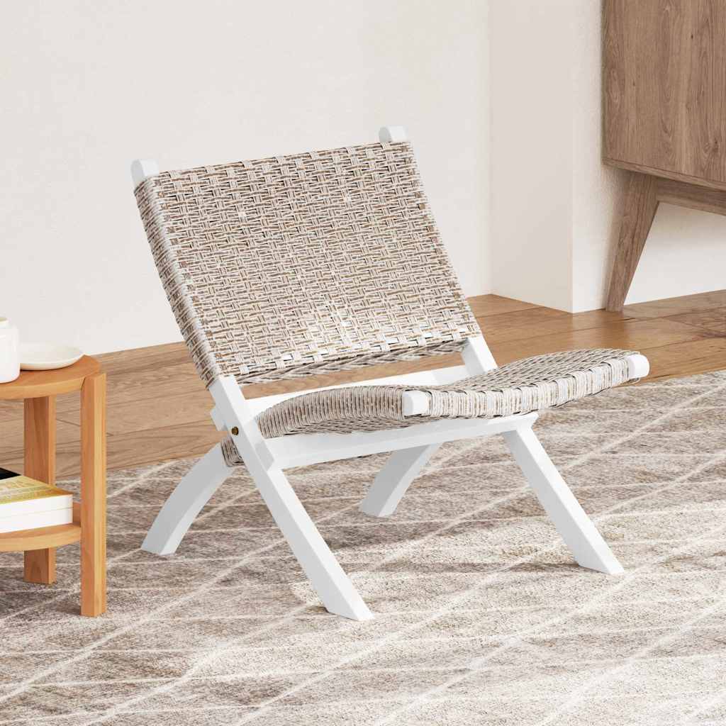 Relaxing Chair Natural Kubu Rattan&Solid Mahogany Wood White