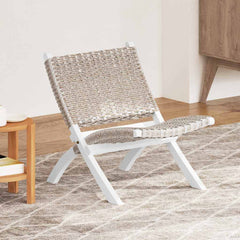 Relaxing Chair Natural Kubu Rattan&Solid Mahogany Wood White