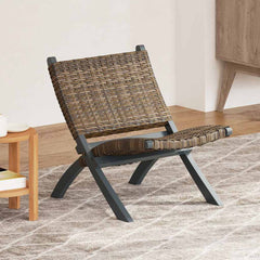 Relaxing Chair Natural Kubu Rattan&Solid Mahogany Wood Grey