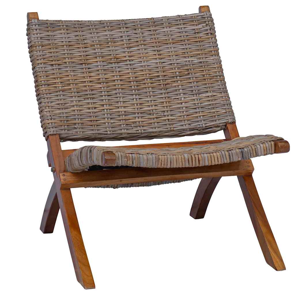 Relaxing Chair Natural Kubu Rattan&Solid Mahogany Wood Brown