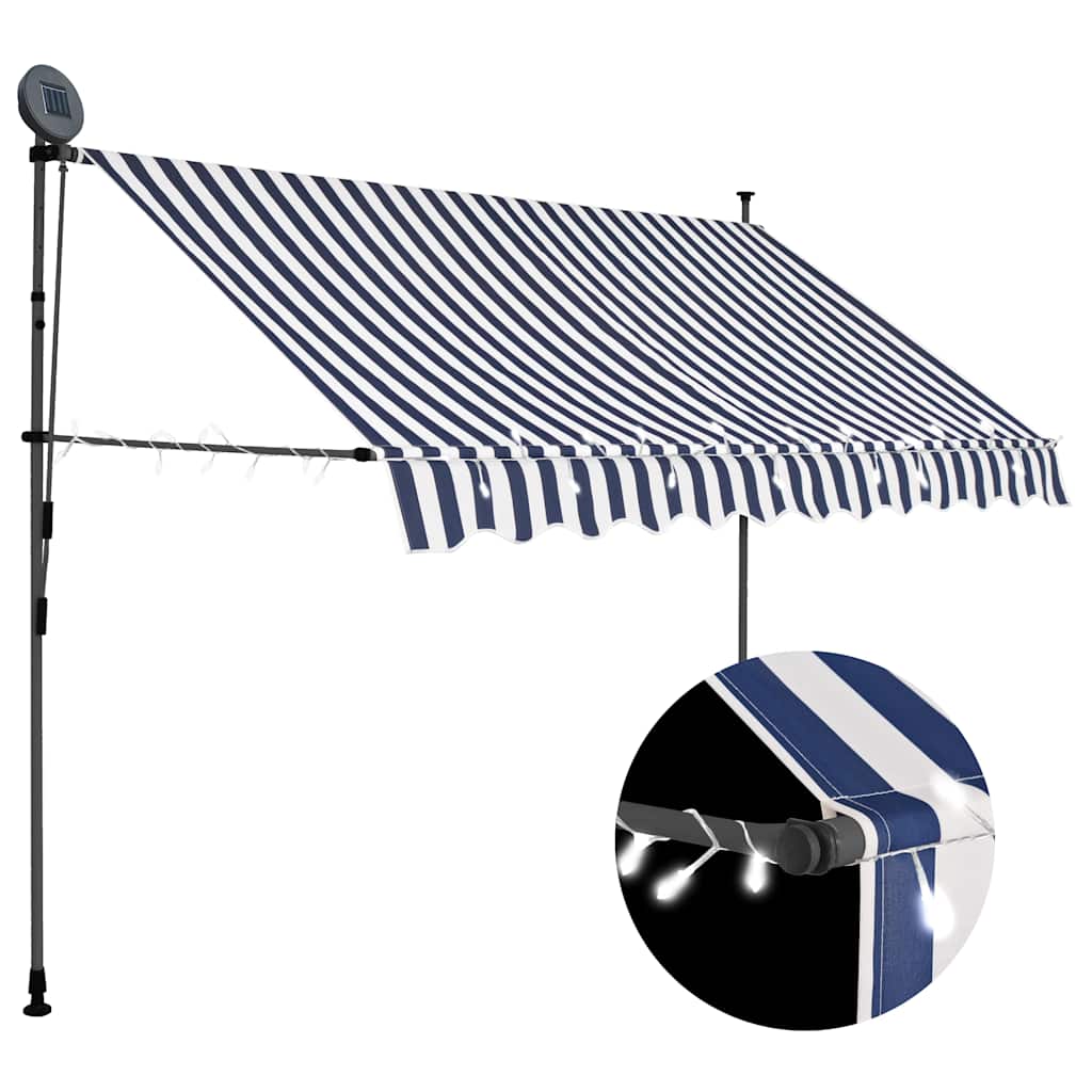 Manual Retractable Awning with LED Blue and White 300 cm