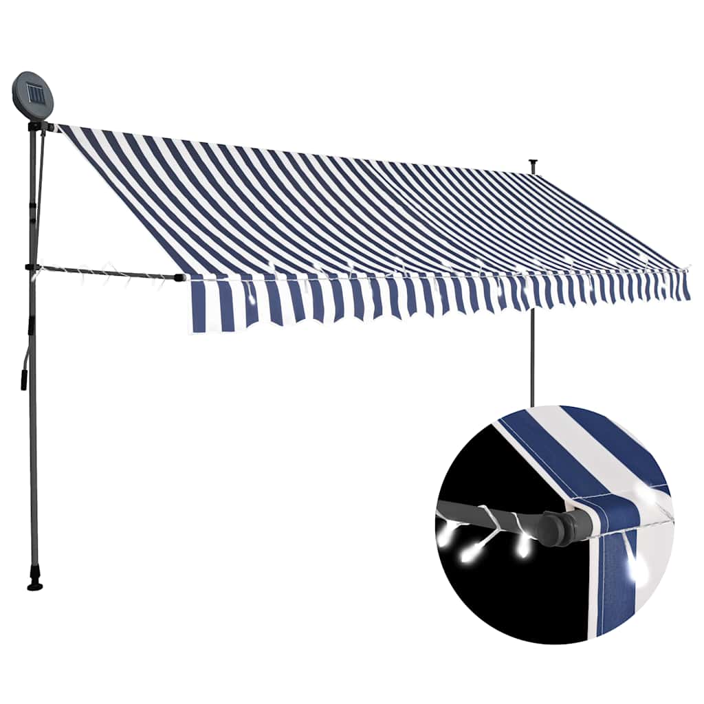 Manual Retractable Awning with LED Blue and White 350 cm