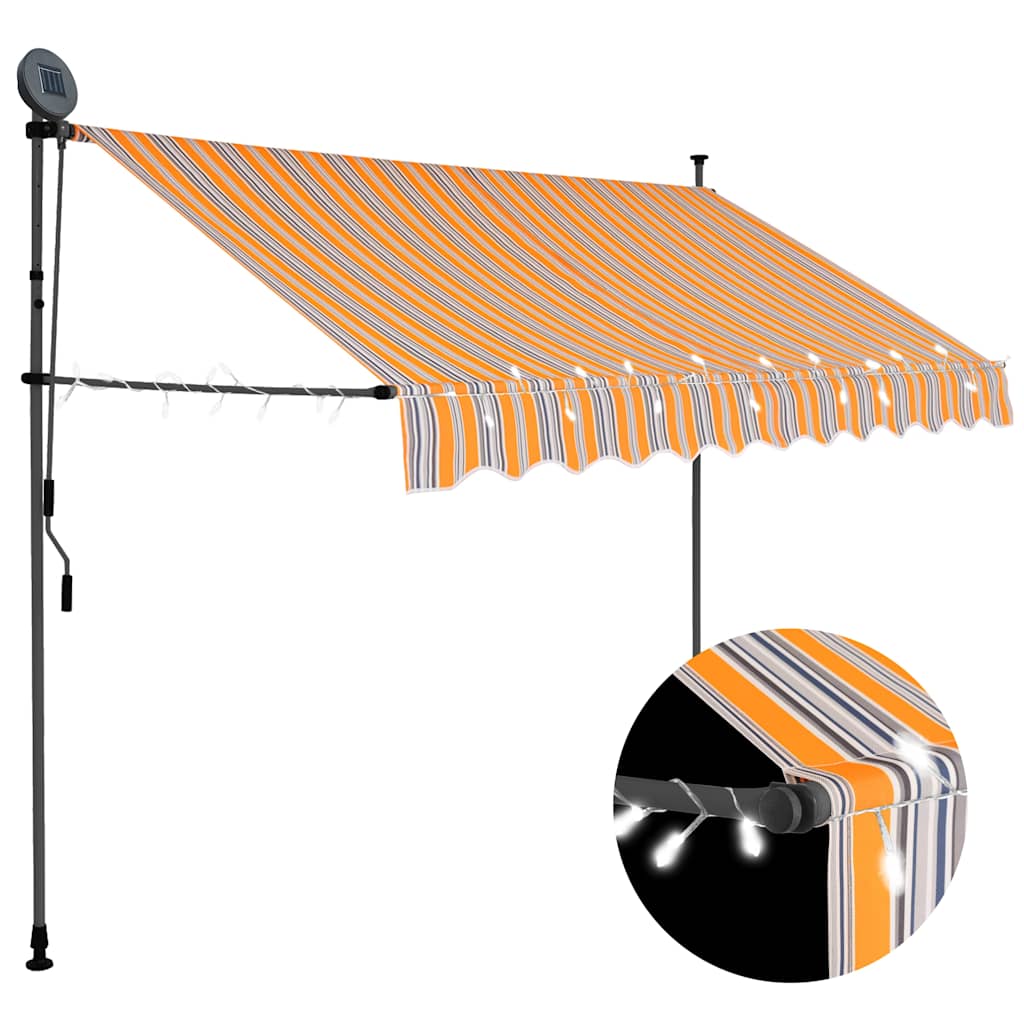 vidaXL Manual Retractable Awning with LED 300 cm Yellow and Blue 1