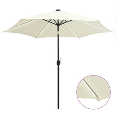 vidaXL Garden Parasol with LED Lights and Aluminium Pole 300 cm Sand White 1
