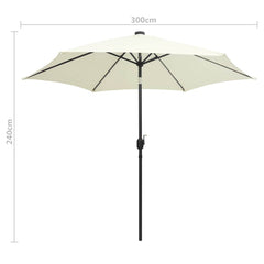 vidaXL Garden Parasol with LED Lights and Aluminium Pole 300 cm Sand White 6