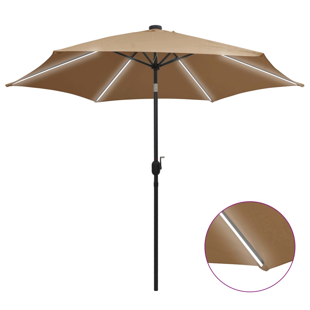 vidaXL Garden Parasol with LED Lights and Aluminium Pole 300 cm Taupe 1