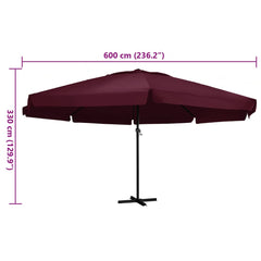 vidaXL Garden Parasol with Aluminium Pole 600 cm Bordeaux Red 5