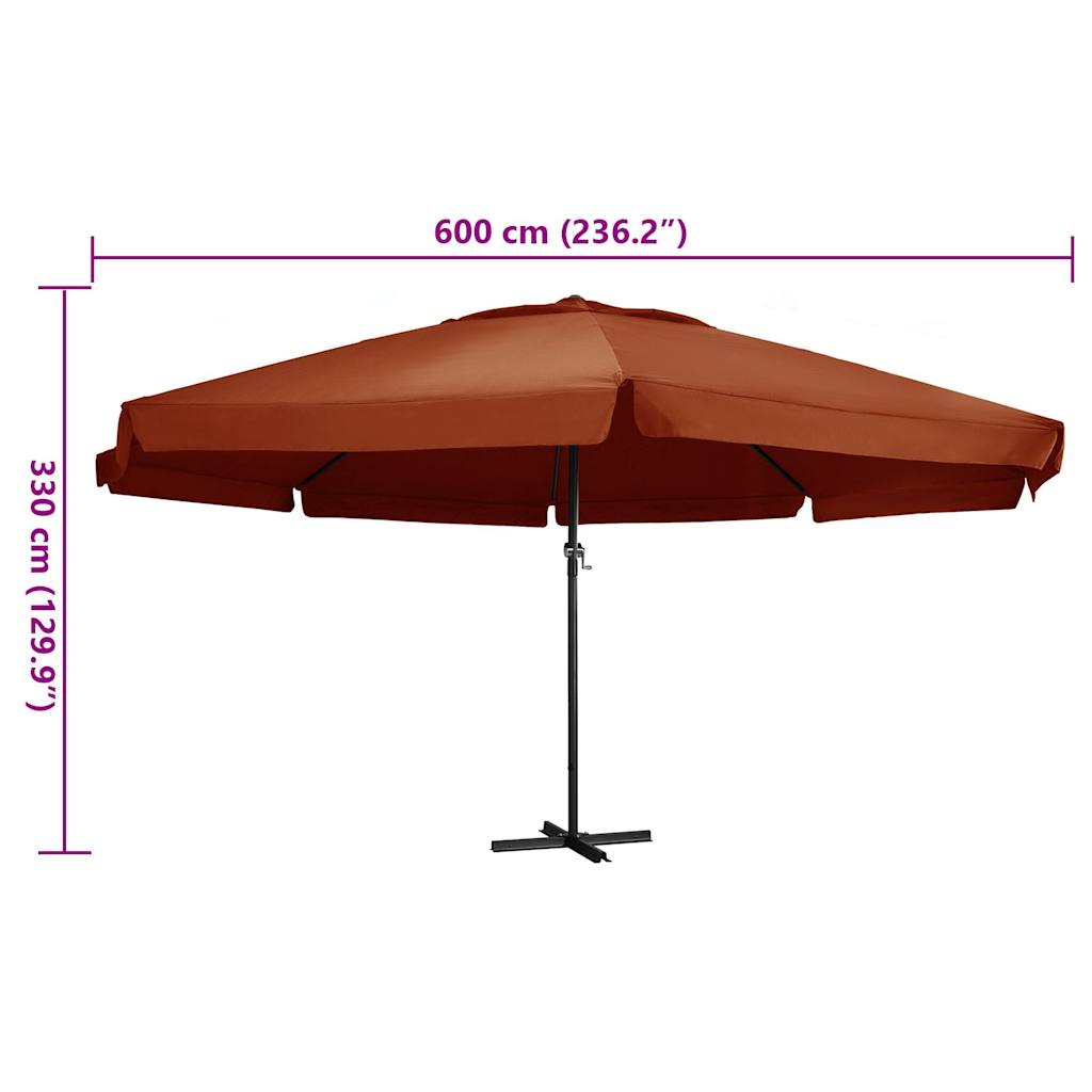 vidaXL Garden Parasol with Aluminium Pole 600 cm Terracotta 6