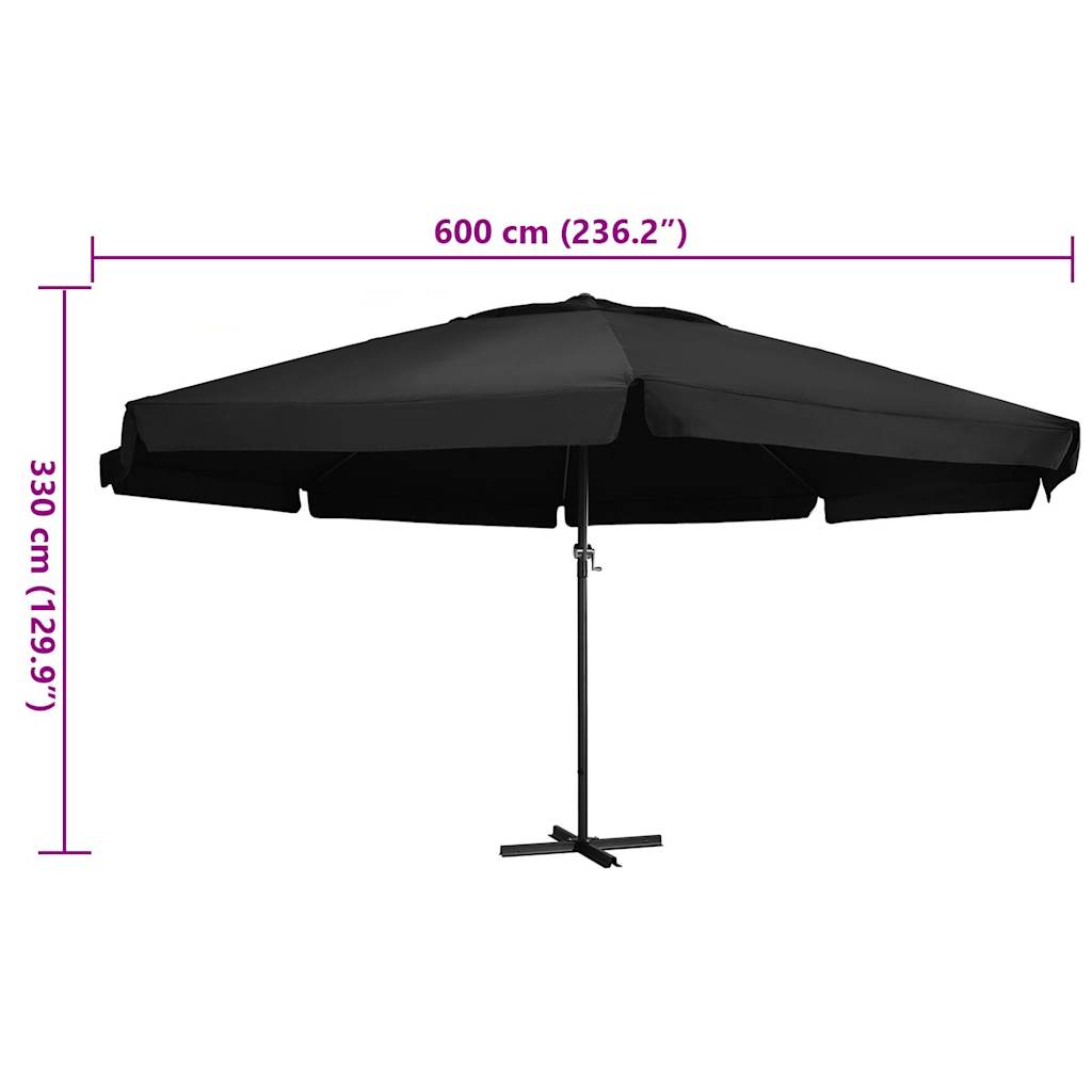 vidaXL Garden Parasol with Aluminium Pole 600 cm Black 6
