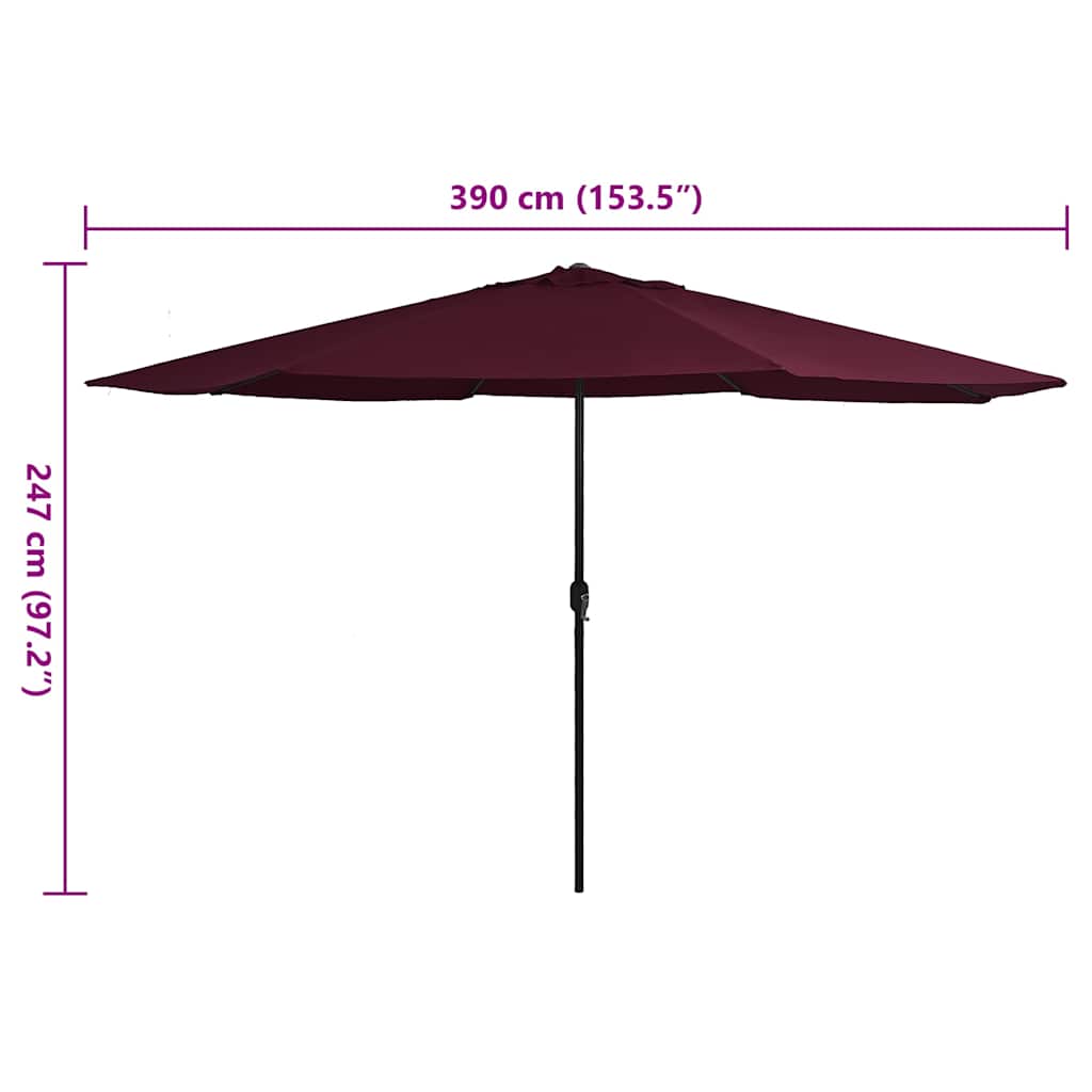 vidaXL Garden Parasol with Metal Pole 390 cm Bordeaux Red 6
