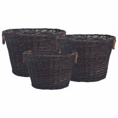 286986 vidaXL 3 Piece Stackable Firewood Basket Set Dark Brown Willow 1