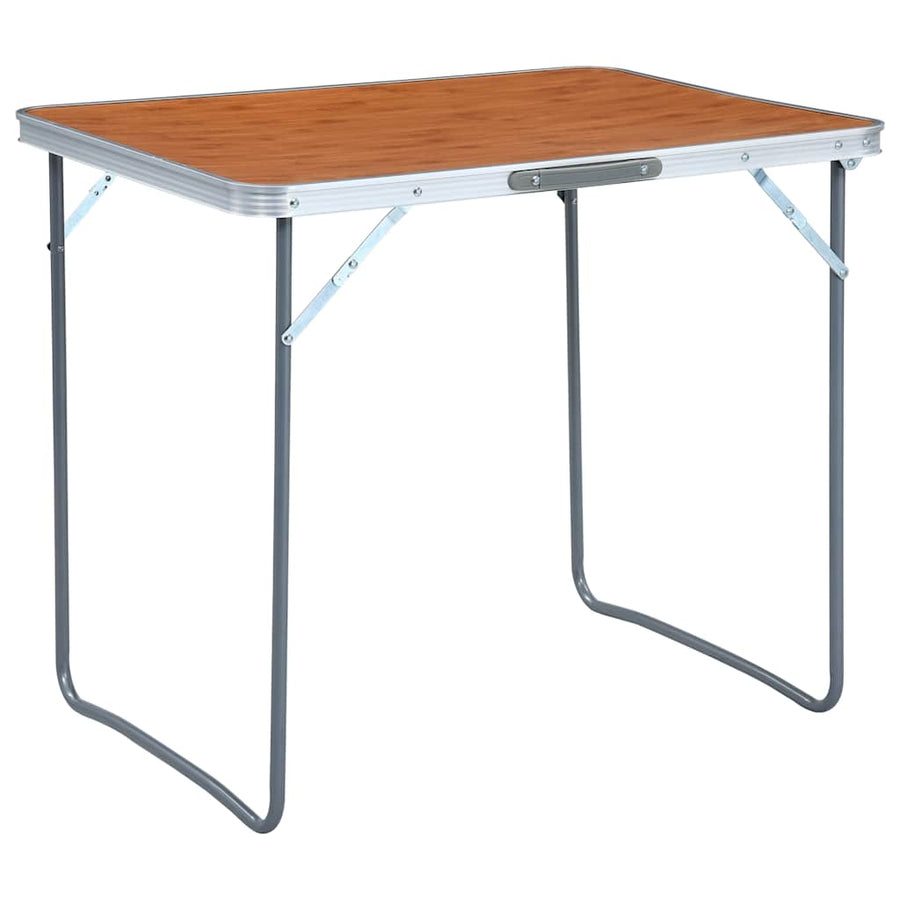 Foldable Camping Table with Metal Frame 80x60 cm Brown
