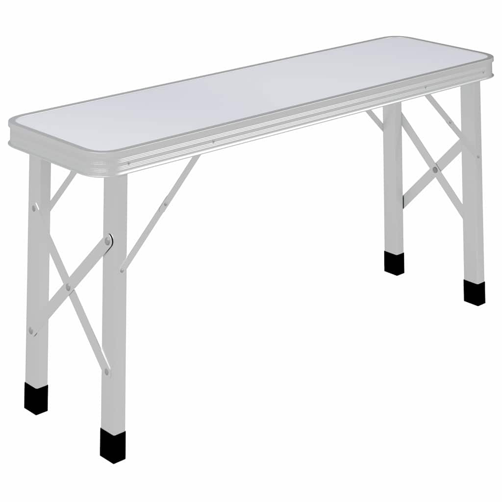 Folding Camping Table with 2 Benches Aluminium White