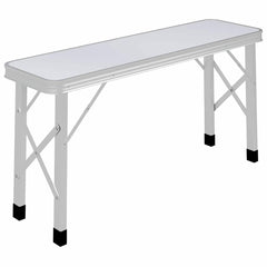 Folding Camping Table with 2 Benches Aluminium White