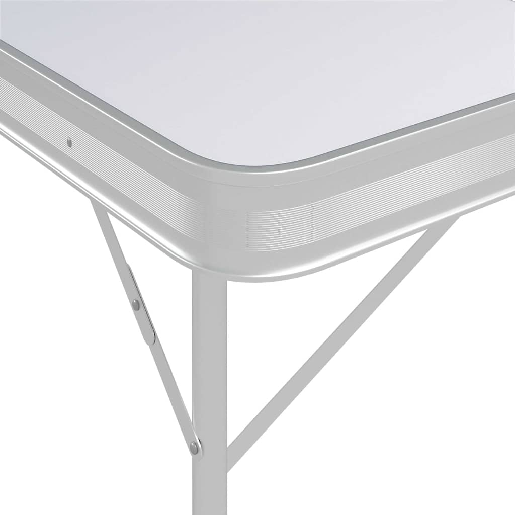 Folding Camping Table with 2 Benches Aluminium White