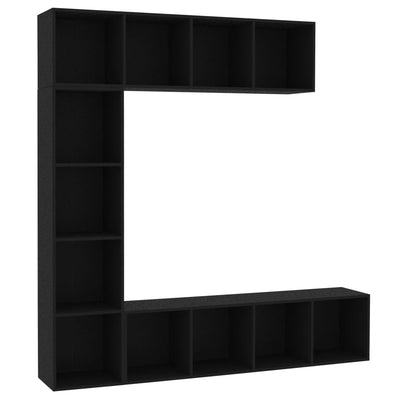 3 Piece Book/TV Cabinet Set Black 180x30x180 cm