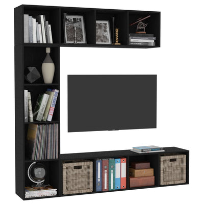 3 Piece Book/TV Cabinet Set Black 180x30x180 cm