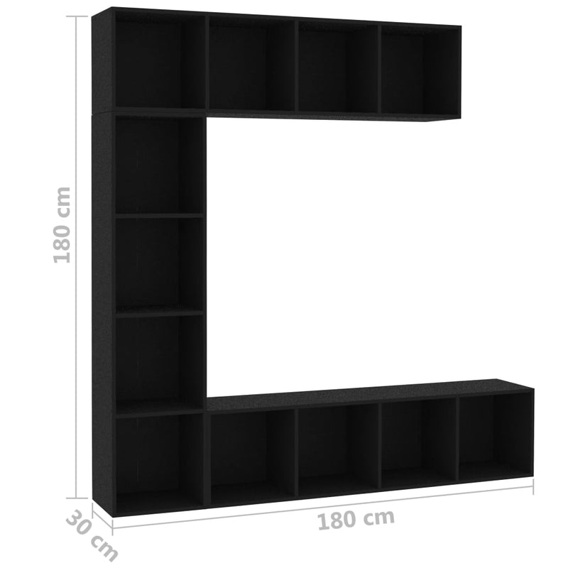 3 Piece Book/TV Cabinet Set Black 180x30x180 cm